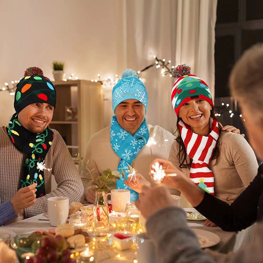 Conjunto de bufanda de sombrero de Navidad LED de acrílico al por mayor